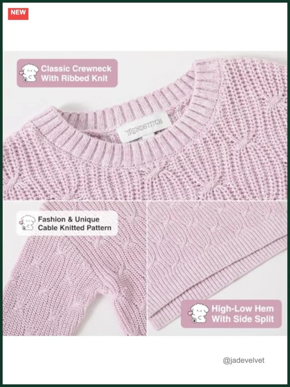 Girls Cotton Cable Knit Pullover Sweater with Side Slit Chunky Jumper